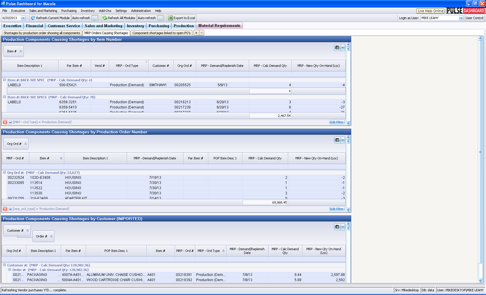 Pulse Dashboard for Macola