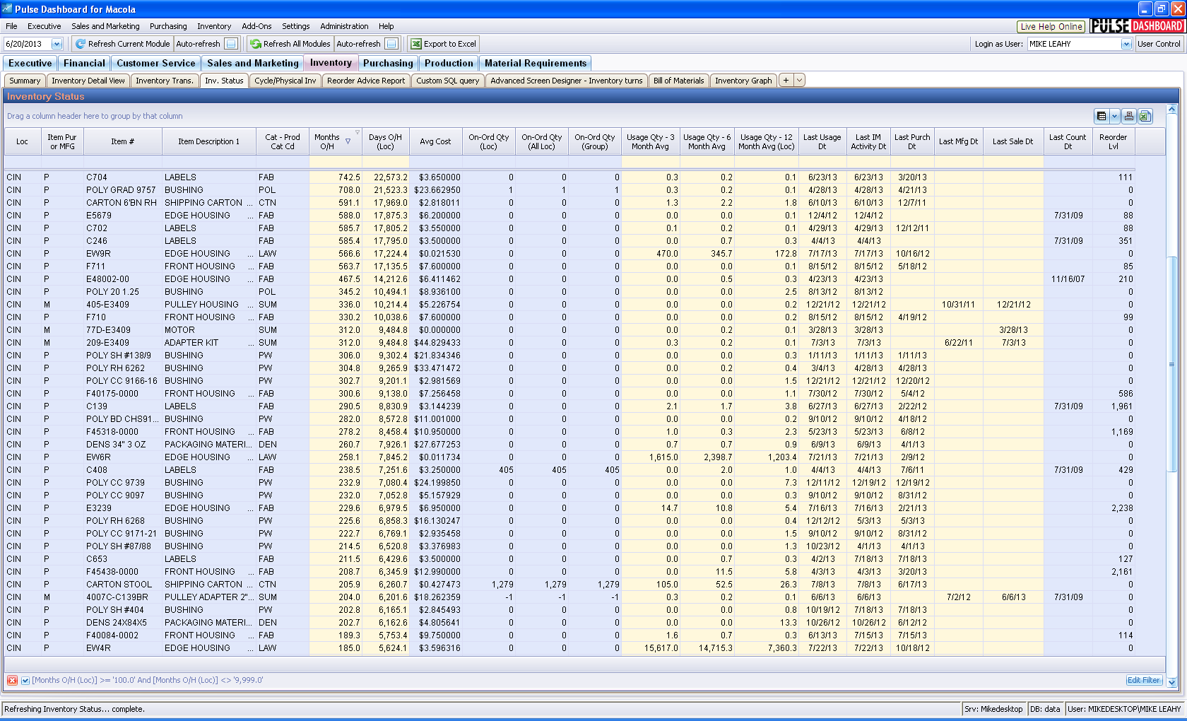 Pulse Dashboard for Macola